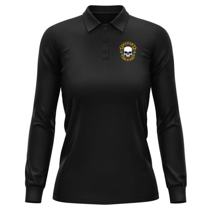 Polo Femme Manches Longues Noir - SUPPORT SONS OF ROAD