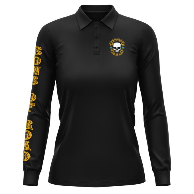 Polo Femme Manches Longues Noir - SUPPORT SONS OF ROAD