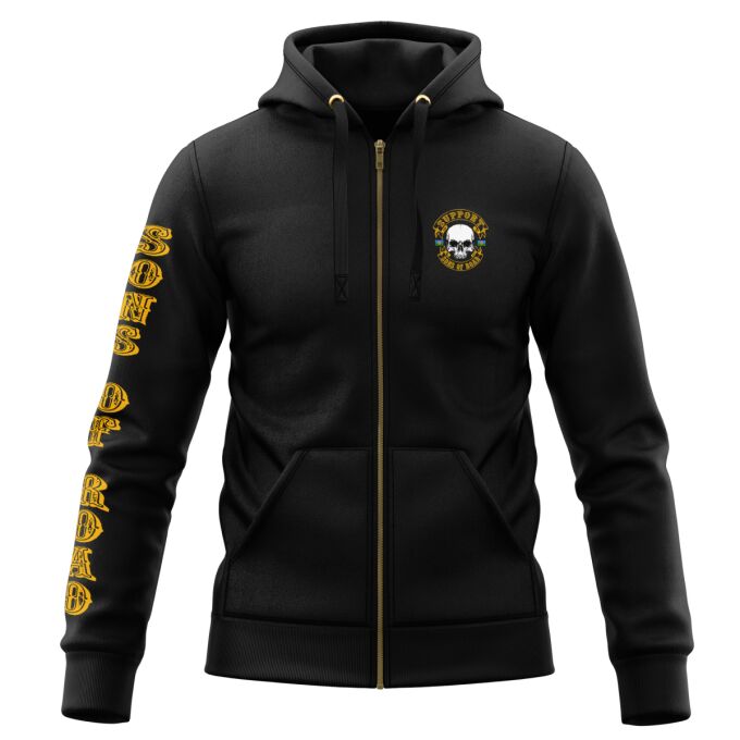 Sweat-Shirt à Capuche Zippé (Veste Gamme DELUXE) Noir - SUPPORT SONS OF ROAD