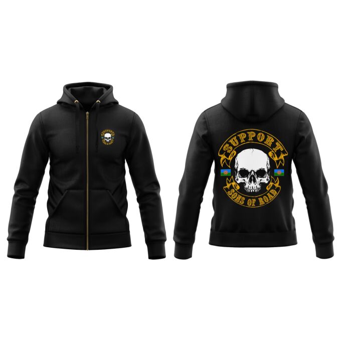 Sweat-Shirt à Capuche Zippé (Veste Gamme DELUXE) Noir - SUPPORT SONS OF ROAD