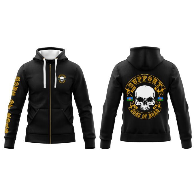 Sweat-Shirt à Capuche Zippé (Veste Gamme DELUXE) Noir - SUPPORT SONS OF ROAD